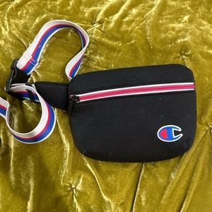 Black champion adjustable fanny pack red white blue